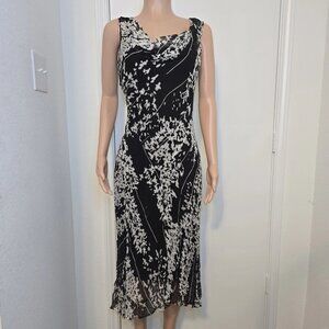 VTG Cache Silk Floral Dress Y2K Black and White Sz 4 Sequin Evening Gown